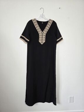 Black Boho Maxi Dress Swim Coverup Poolside Resortwear Lightweight Slit Travel S